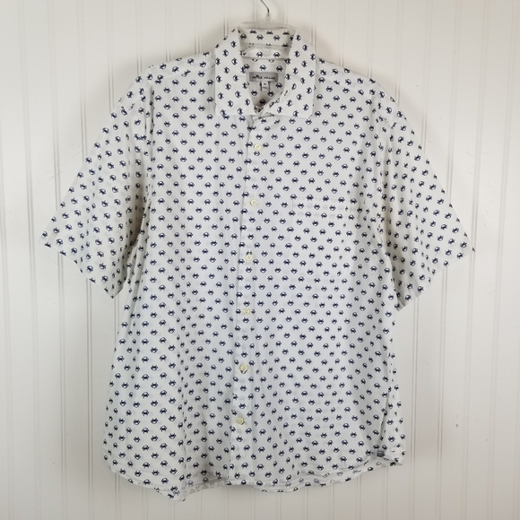 Peter Millar Mens Button Up Short Sleeve Collared Shirt Size XL Blue Crab Print - Picture 10 of 10